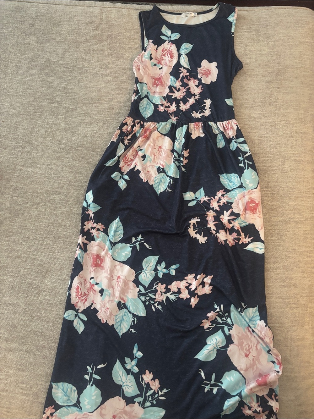 Womens Navy Floral Sleeveless Maxi Dress